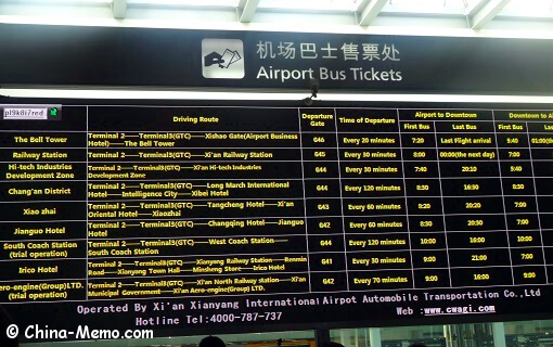 China Xian Airport Bus Ticket Board.