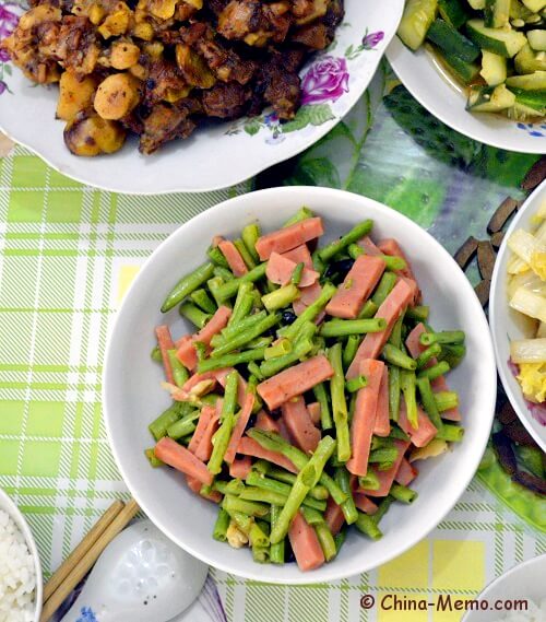 Chinese Green Beans Fried Hotdog Sausages
