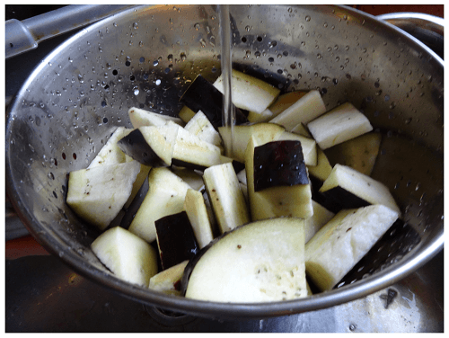 Drench Chinese eggplant before cooking.