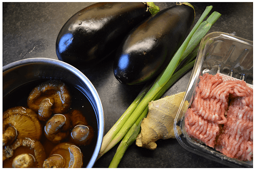 Chinese Eggplant Dry Mushroom Ingredients.