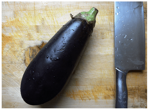 Eggplant and Chinese Kitchen Knife.