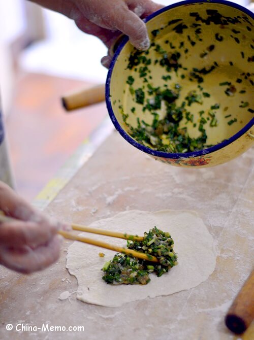 Chinese Pork Chive Pancakes in Making