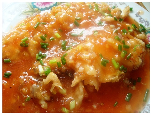 Chinese Pine Nut Fish with Homemade Tomato Sauce.