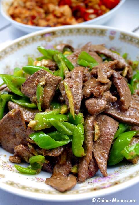 Chinese Pork Liver Fried Green Chilli.