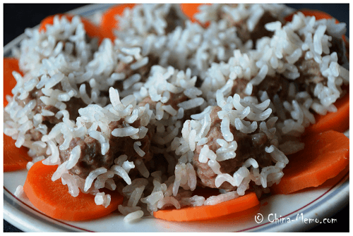 Chinese Steamed Meatballs with Rice.