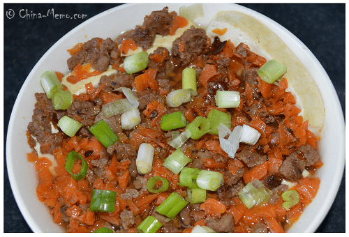 Chinese Steamed Tofu with Meat Mince.