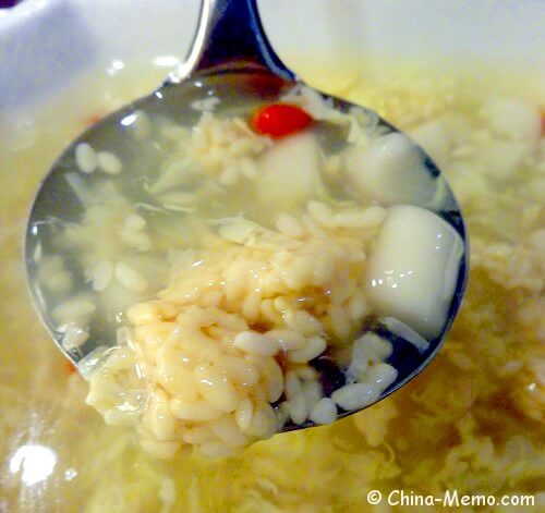 Shanghai Sweet Wine Sticky Rice Ball Soup.