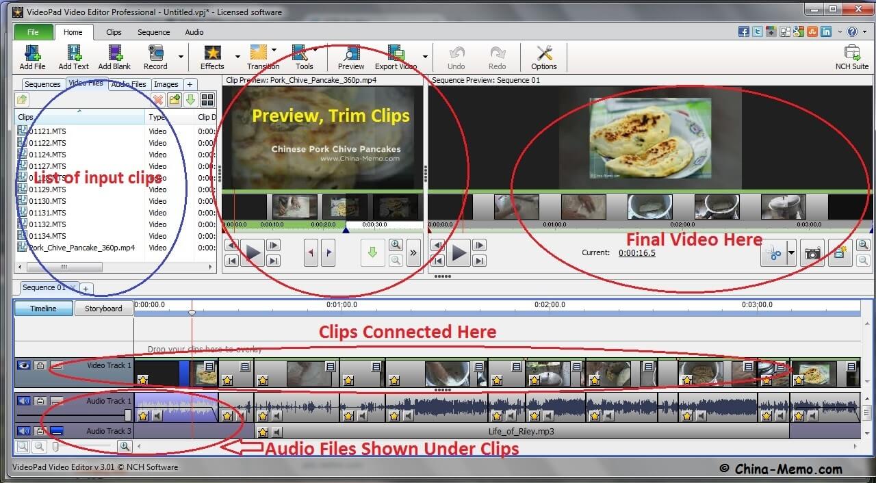 VideoPad Video Editor Interface