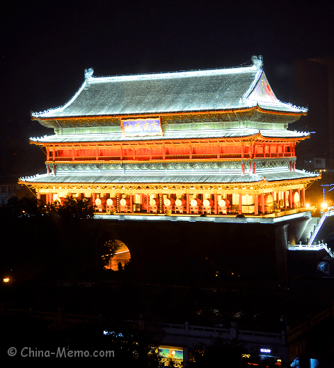 China Xian Drum Tower Night View.