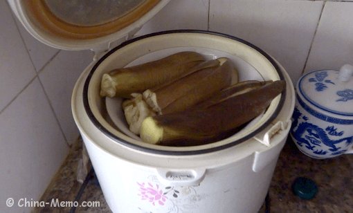 Chinese Eggplant Cooked in Rice Cooker.
