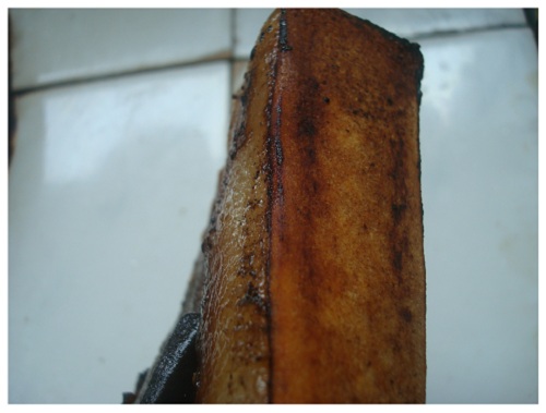 Chinese Hunan preserved pork skin after being burnt.