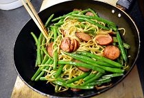 Chinese Noodle with Green Beans & Sausages