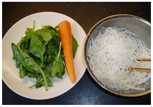 Chinese Spinach Rice Noodle Ingredients.