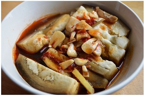 Chinese Steamed Eggplant with Chilli and Garlic.