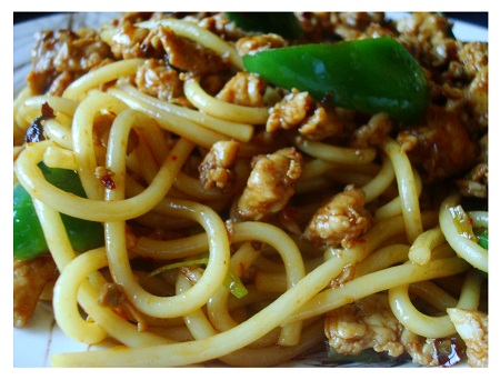 Chinese Food Sichuan Style Chicken Noodle.